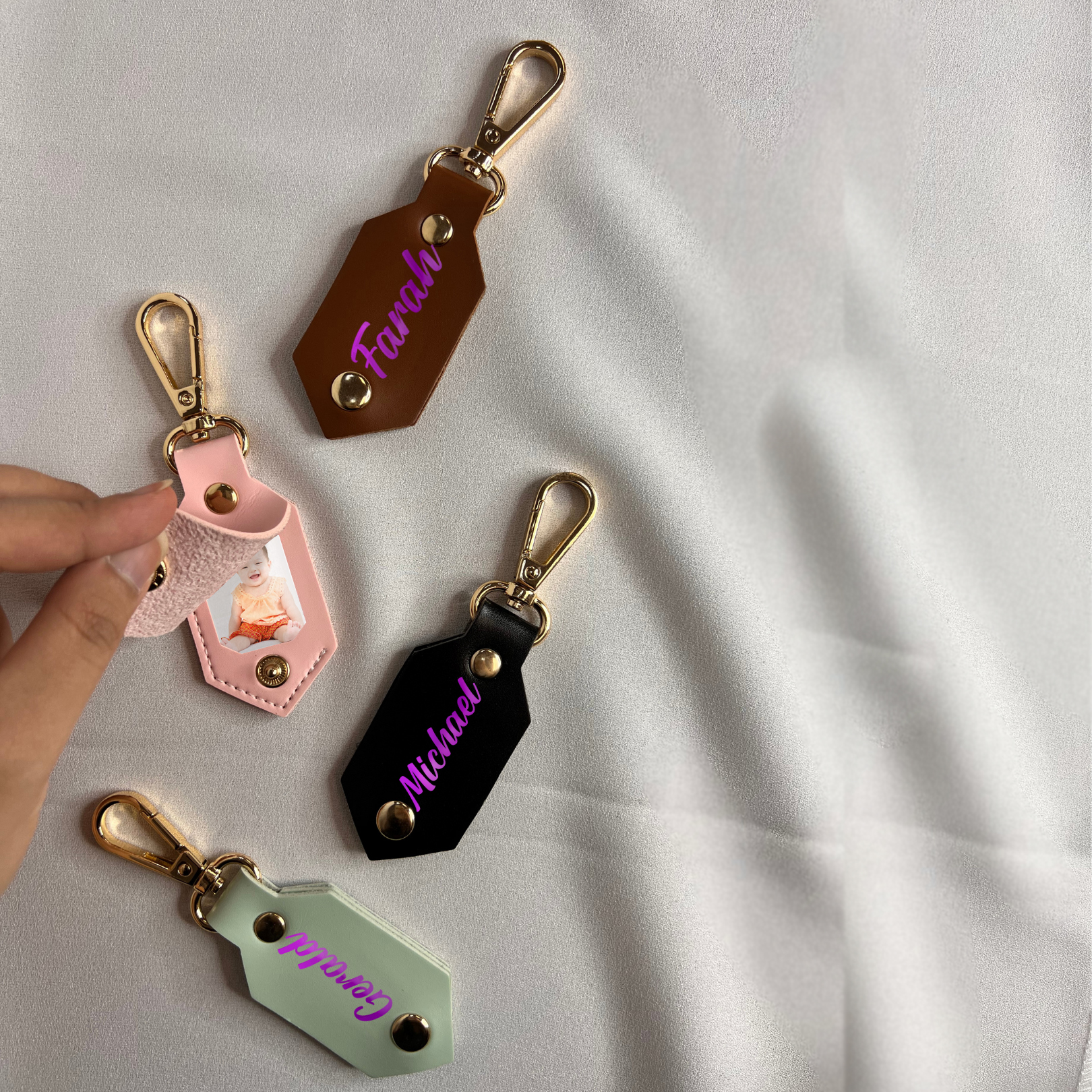 Photo Keychain with Customization Initial hanaflowerr